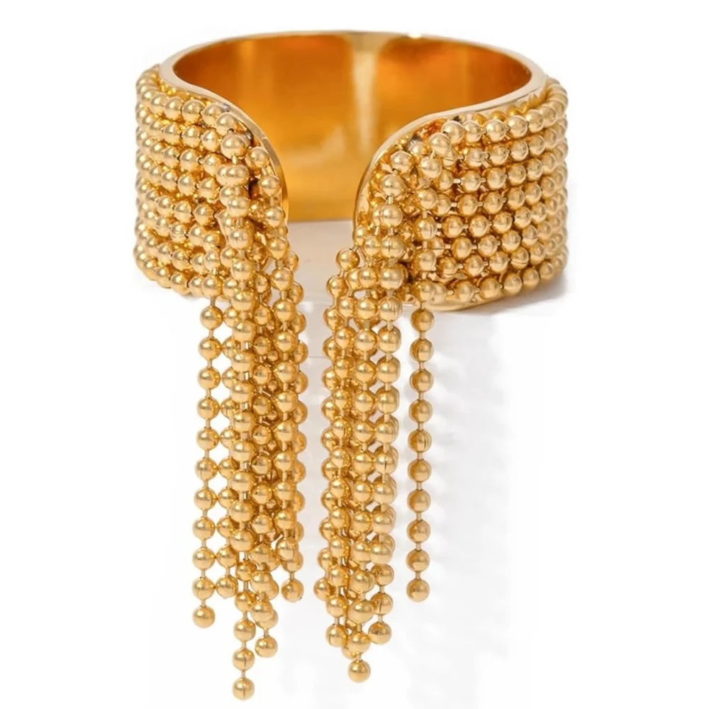 2 pcs/pack Bead Tassel Adjustable Ring Gold Plated Stackable Party Rings