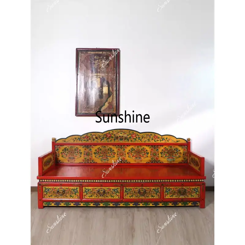 

Antique solid wood sofa bed carved old Buddha couch