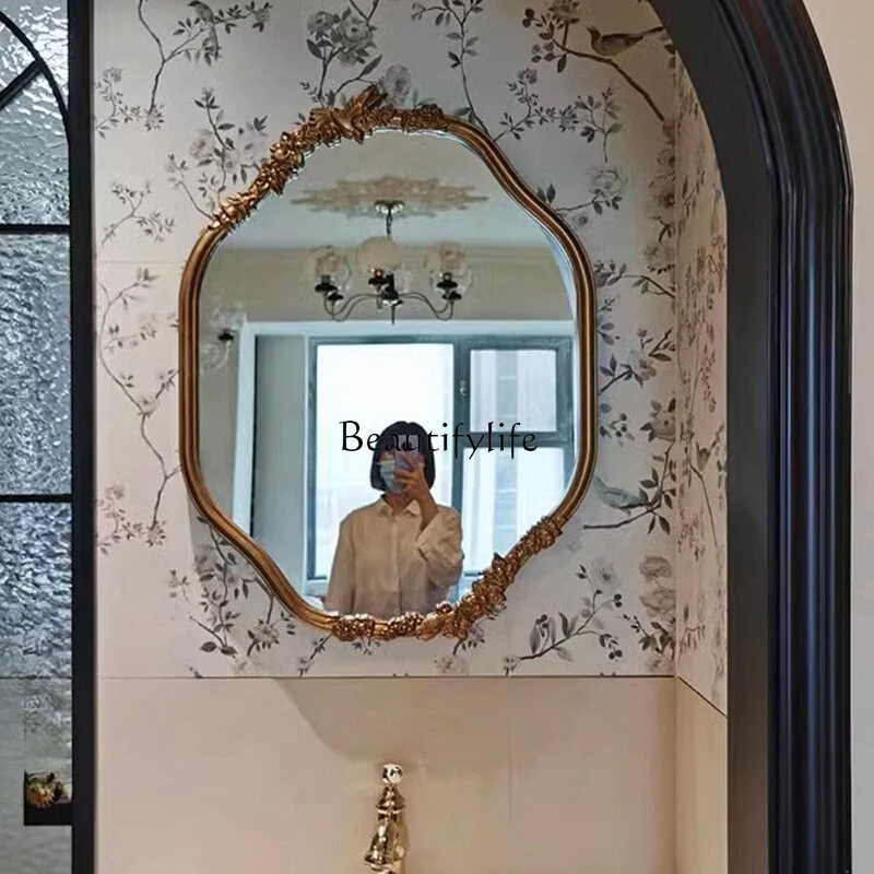 

French retro bathroom mirror European light luxury smart bathroom vanity mirror wall hanging wall