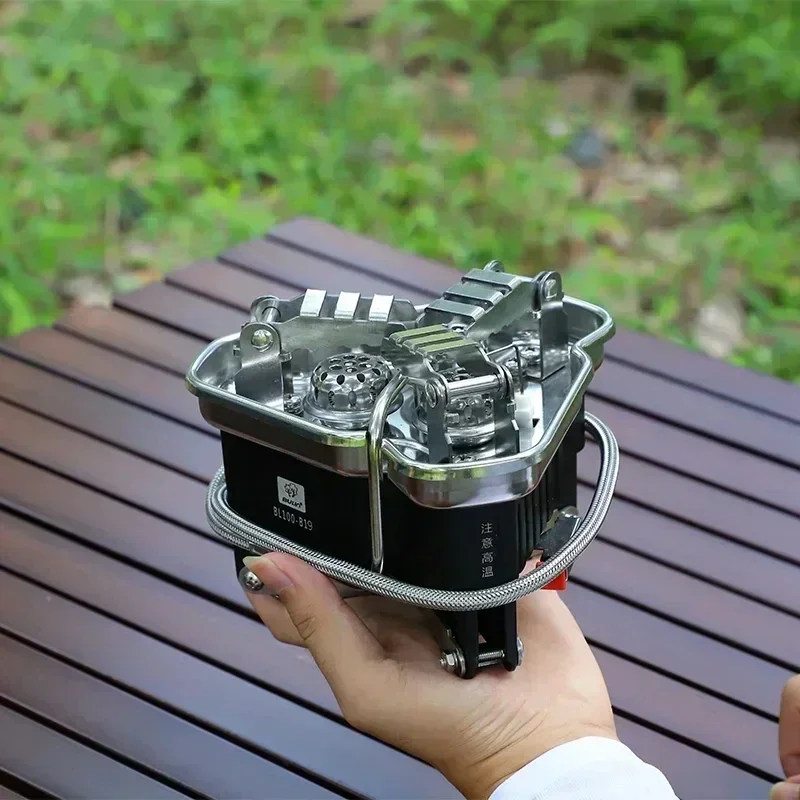 BuLin BL100-b19 مثلث جديد للتخييم في الهواء الطلق مقاوم للرياح محمول عالي الطاقة منتج لطيف موقد غاز 5800 وات محمول للسفر