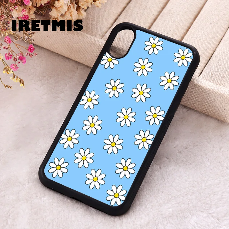 Iretmis Phone Cover Case For iPhone X XS Max XR 11 12 13 PRO MINI 14 15 16 Plus Rubber Silicone Blue simple flower