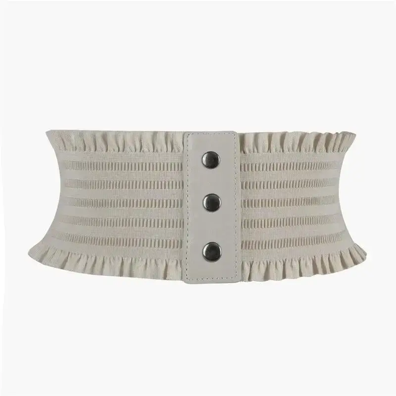 حزام معطف عملي من جلد البولي يوريثان للسيدات بتصميم Cummerbund للنساء باللون الأسود والأبيض بتصميم جديد للنساء مرن واسع