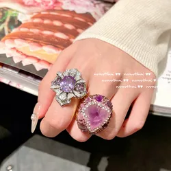 Special Purple Rings For Women Created Amethyst Gemstone Cocktail Party Accessories Adjustable Size Fine Jewelry Luxury Gift