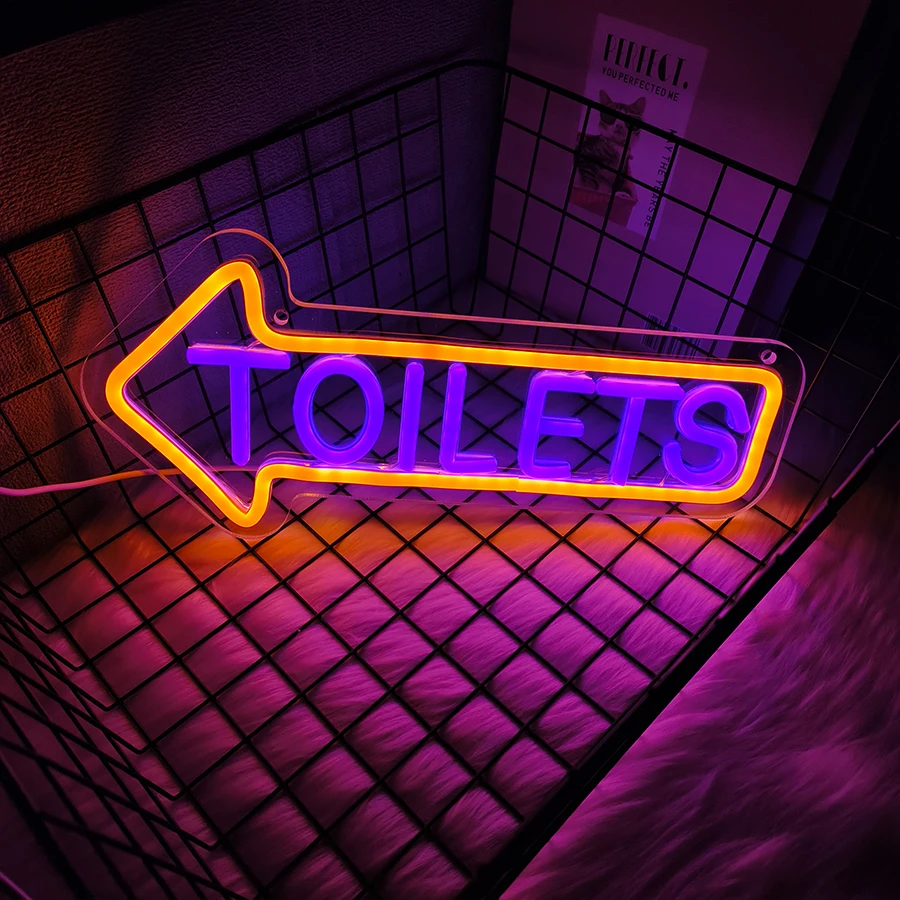 Toilets Neon Sign, Arrow Led Icon Direction Prompt, Very Suitable For Shopping Malls, Bars And Clubs, Hotels, Hospitals Decor.