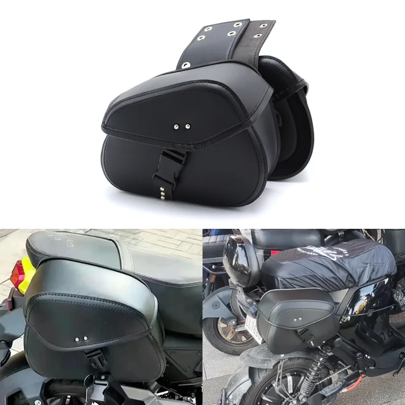 

Black Motorcycle Saddlebags PU Leather Side Tool Pouch Luggage Storage Bags Universal for Harley Suzuki Kawasaki Yamaha ﻿Honda