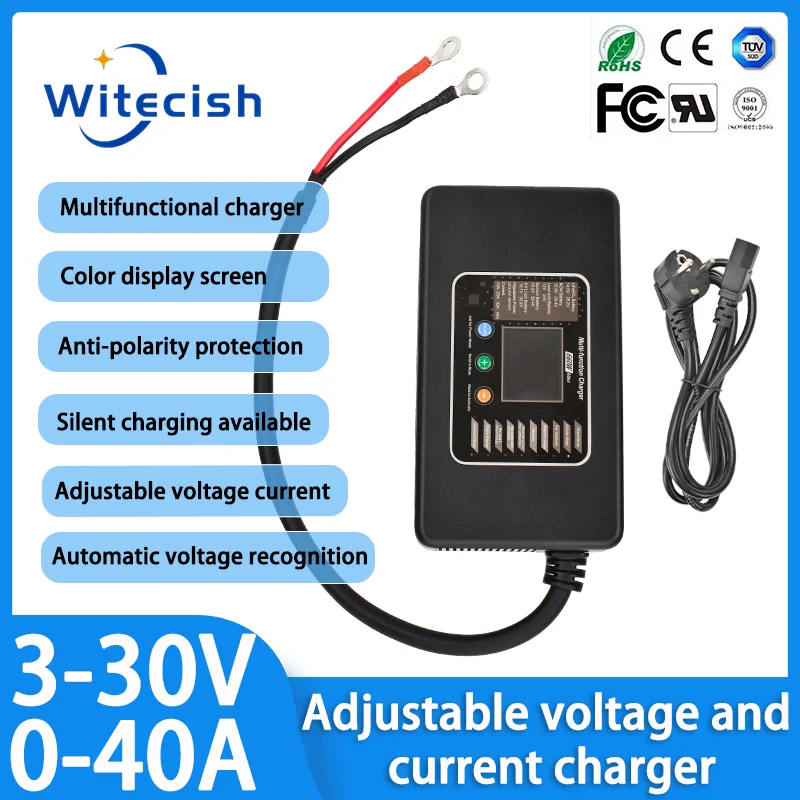 Lifepo4 Battery Charger 3-30V 20A 40A Voltage Current Adjustable Lifepo4 Li-ion Charger 12V 14.6V 29.2V Anti-polarity protection