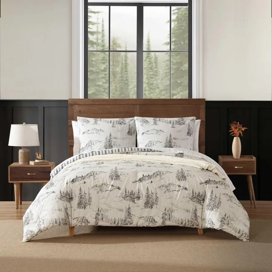 

Full Queen Duvet Cover Set, Super Soft Bedding with Matching Shams, Bedding Set, OekoTex Certified Rocky Mountain Cabin Grey, Fu
