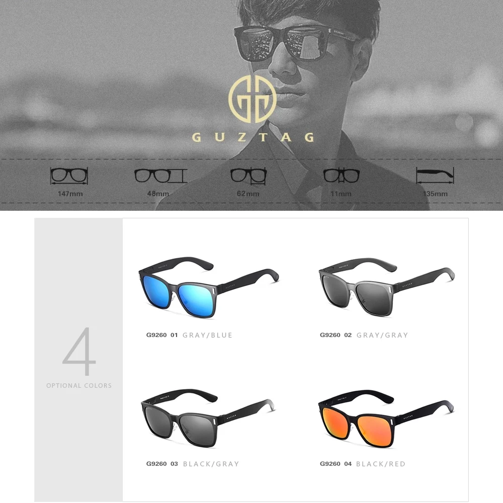 نظارات شمسية مستقطبة من الألمنيوم GUZTAG للرجال ، نظارات حماية UV400 ، نظارات شمسية خفيفة الوزن للرجال ، نظارات شمسية عصرية كلاسيكية ، G98120