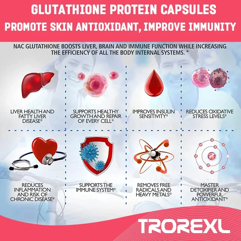 Trorexl Collagen Glutathione Tablets - Whitening, Smooth and Firm Skin, Increase Muscle Mass, Hair, Skin & Nails, Immune Support