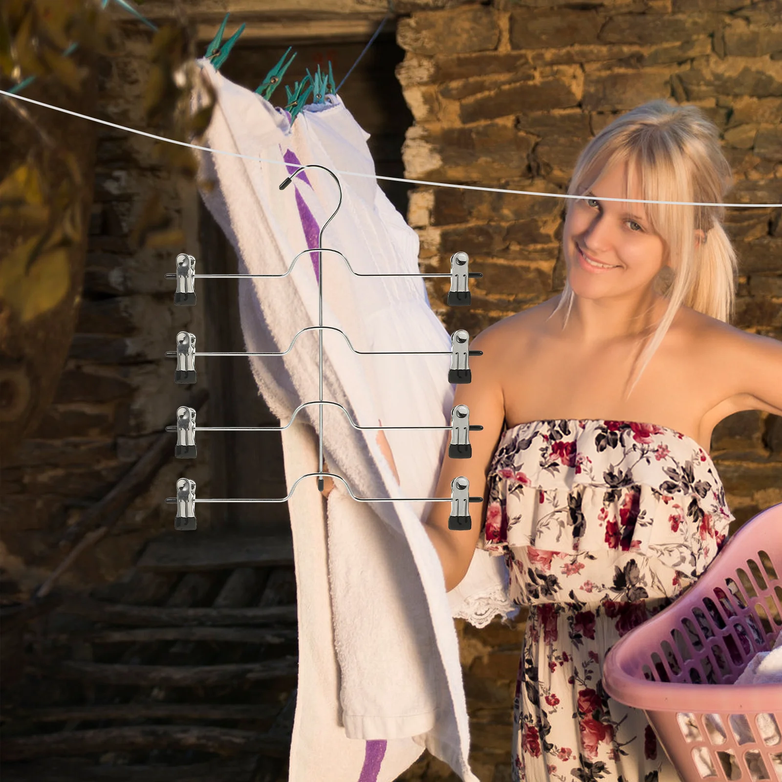 المعادن بانت شماعات المطاط كليب عقد قوي التنانير الجوارب الملابس الداخلية متعدد الطبقات الملابس المنظم كليب الشماعات تخزين المنزل #6