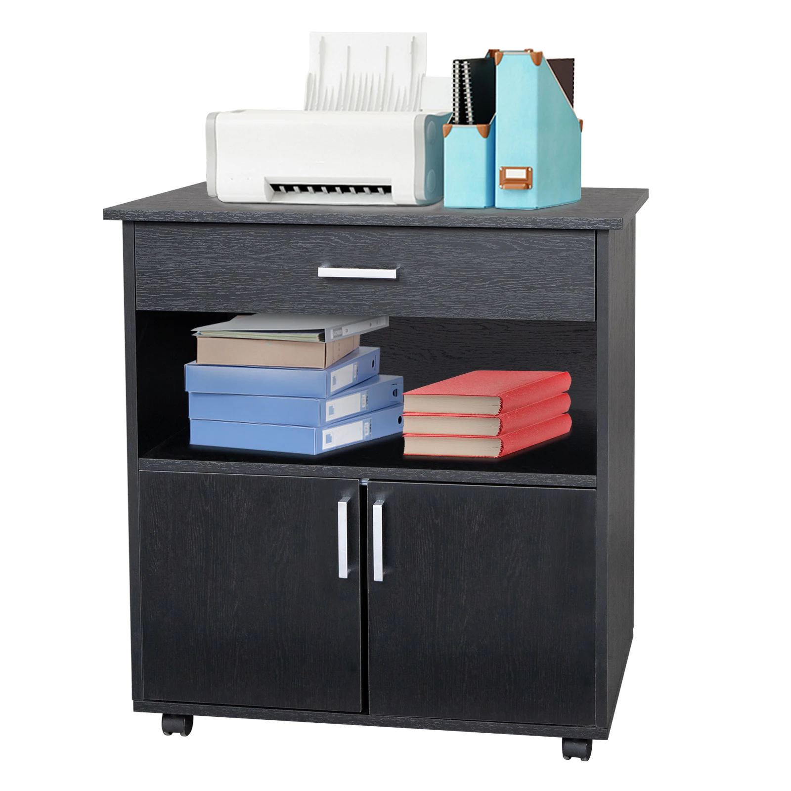 

Wooden Filing Cabinet 68x48x74.5CM with 1 Drawer 1-Layer Shelf Double Doors MDF&PVC Black/White[US-Stock]