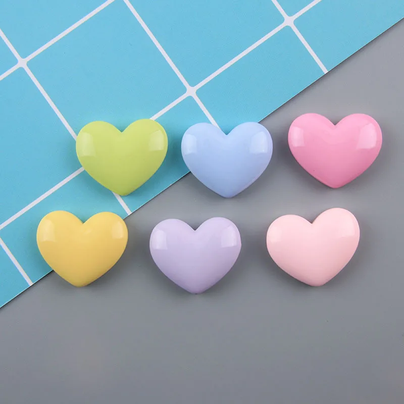 10pcs Pastel Colorful Hearts Resin Cabochons 28mm Flatback Resin Heart Shape Jelly Colored Jewelry DIY Findings Resin Buttons