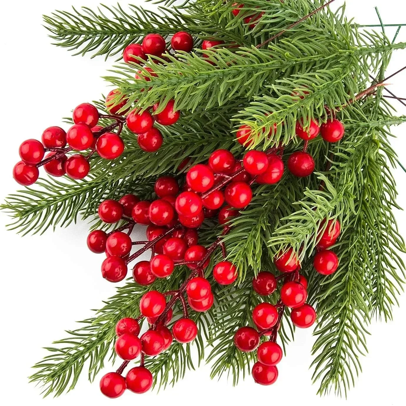 クリスマス用の人工松の枝,10個,ホリーベリー,赤いベリーの枝,木の花輪,ギフトの装飾