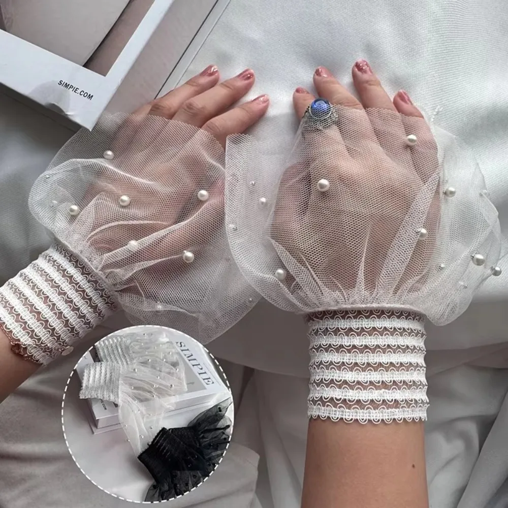 1Pairs أسود أبيض حبة شبكة كم الدانتيل الديكور مسمار نصائح عرض اكسسوارات مسمار الفن صور قفاز مانيكير التصوير الدعائم