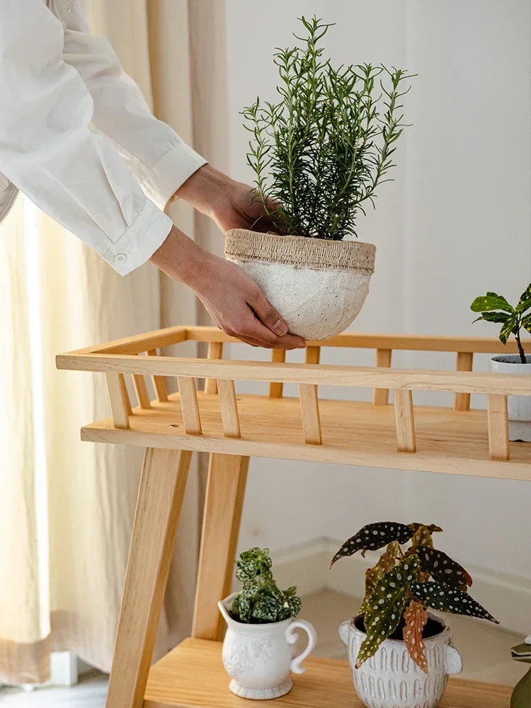 Solid wood flower pot rack floor, multi-layer wooden succulent green rose balcony flower stand, Chinese style indoor