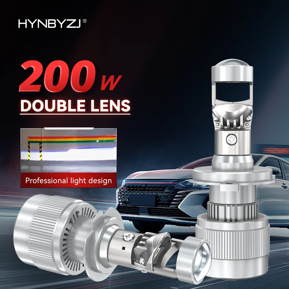 

HYNBYZJ 200W H4 Bi мини-проектор, линза Canbus лм, автомобильная фара Turbo Lamp, автомобильный проектор, 12 В