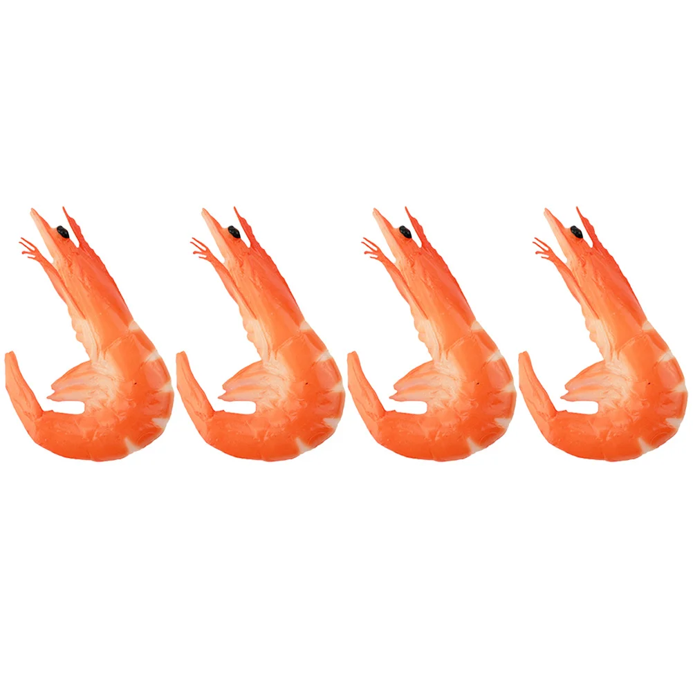 4 Pcs Artificial Food Simulated Shrimp Model Realistic Fake Toys Lobster Models Pvc