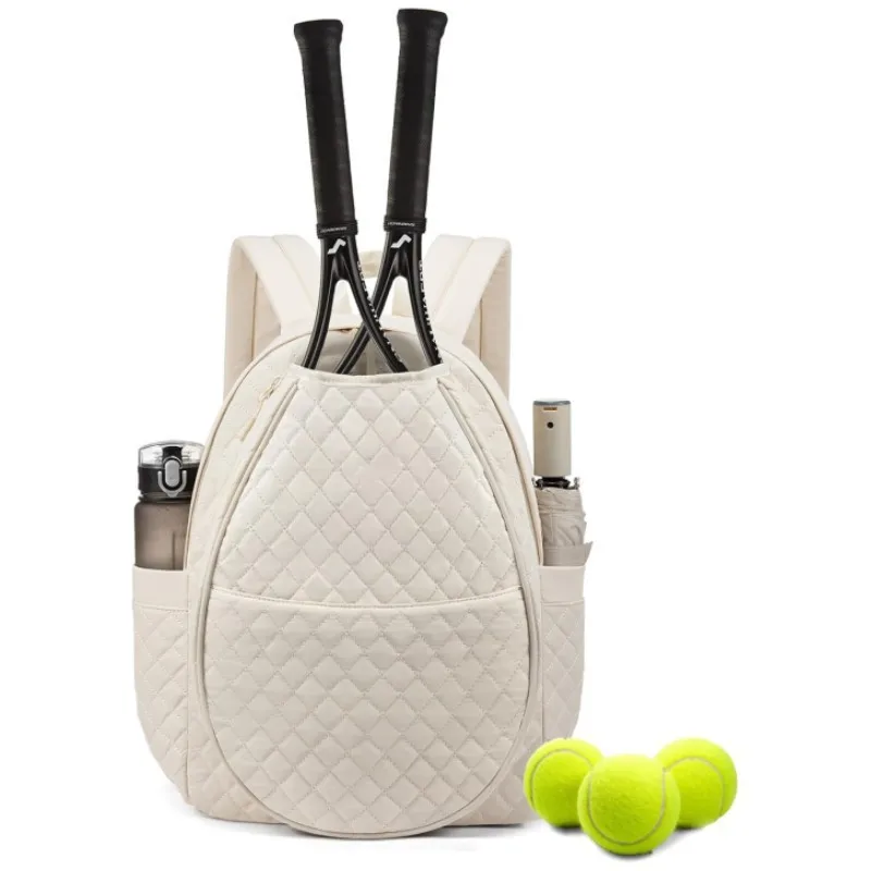 

Quilted Tennis Backpack Lightweight Casual Sports Durable Racket Holder Bag with Water Bottle Pocket