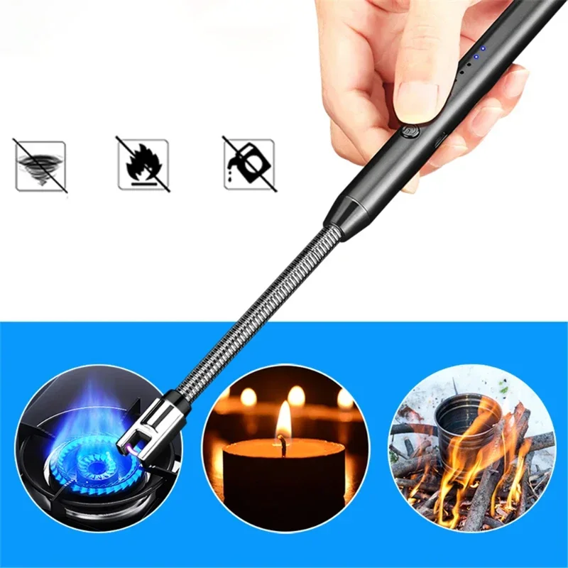 USB Rechargeable Windproof Kitchen Electric Lighter Arc Flameless Plasma Lighter Candle BBQ Gas Stove Lighting Gun Camping