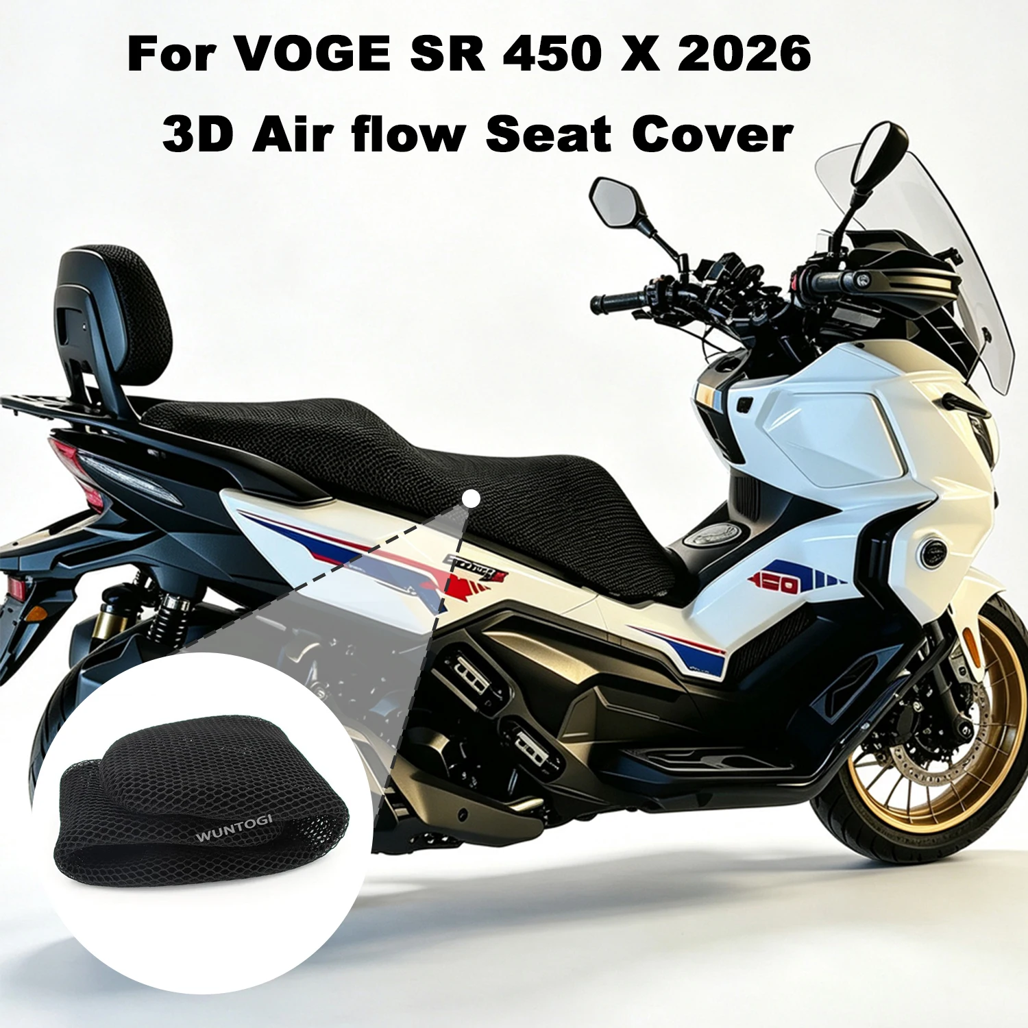 2026 SR 450X NEW Motorcycle Heat Insulation Nylon Mesh Seat Cover For VOGE SR450X 3D Airflow Honeycomb Mesh Protect Cushion
