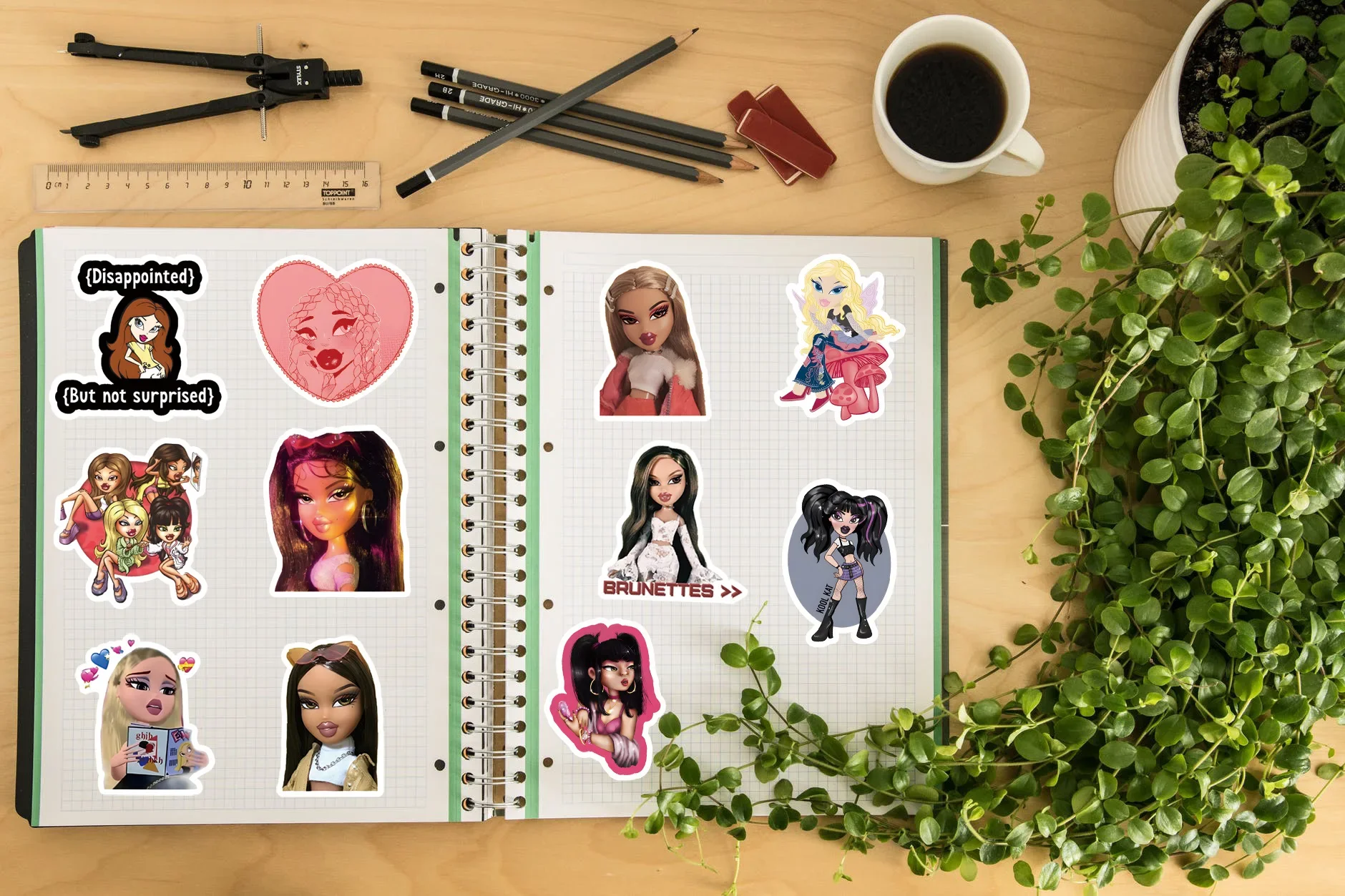 Desenhos animados Bratz Doll Graffiti Etiqueta, impermeável, DIY, telefone, notebook, 56 pcs, 63pcs