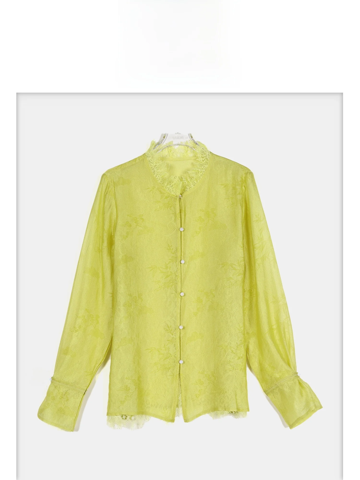 

LA.Sheila Spring 2026 New Style Lace Splicing Collar National Dark Pattern Slimming Breathable Women's Shirt Chinese Style St...