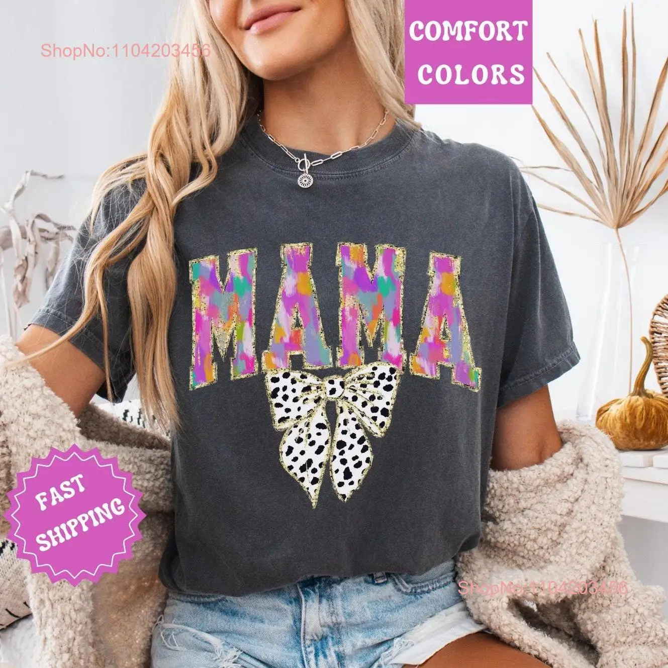 Coquette Mama Comfort Colors T Shirt Bow for Mom Mothers Day Girly Outfit Baby Shower Expecting long or short sleeves