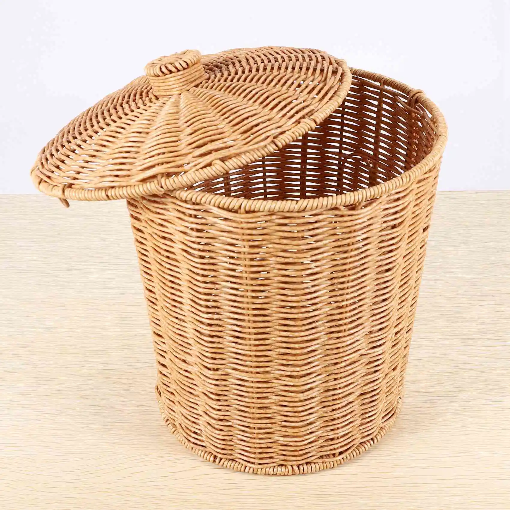 X11AA Woven Basket Trash Can Round Rattan Waste Basket with Lid Planter Woven Storage Baskets Wicker Wastebasket Garbage Bin