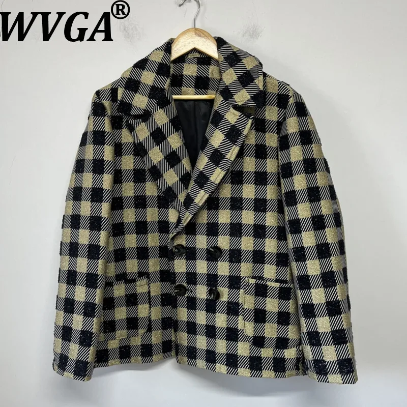 

WVGA Spring Autumn New Men Tide Gold Checkerboard Elegant Trendy Turn-Down Collar Blazer Niche Chic Casual Suit Coats Ins W16186