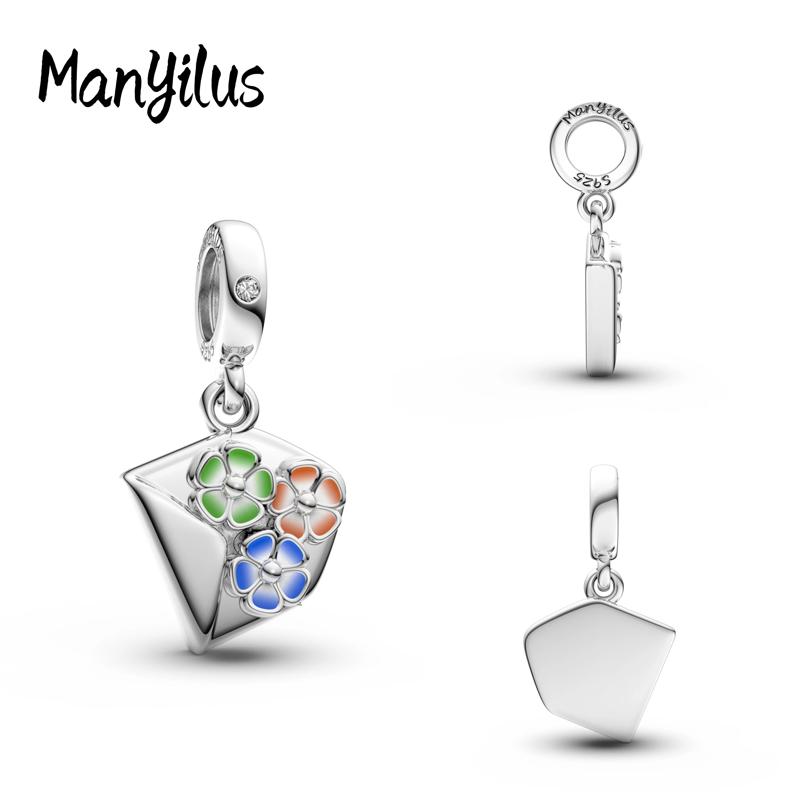 Love Letter Charms, 925 Sterling Silver Envelope Shaped Large Hole Dangle Beads Fit European Snake Chain, Fit Original Bracelet