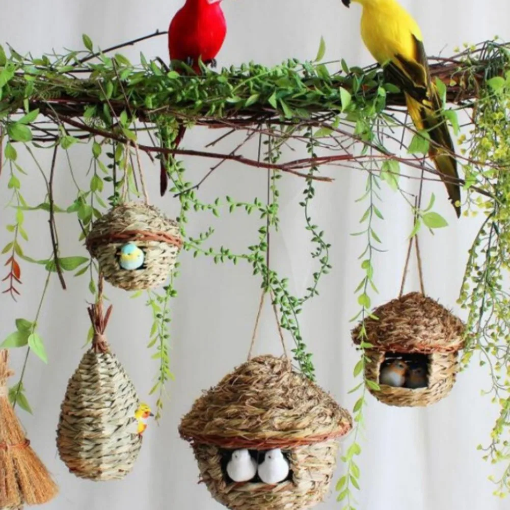 17 Styles Bird Nest Cage Outdoor Straw Bird Nest Pet House Decoration Grass Nest Hanging Nest Cage Bird Parrot Cage