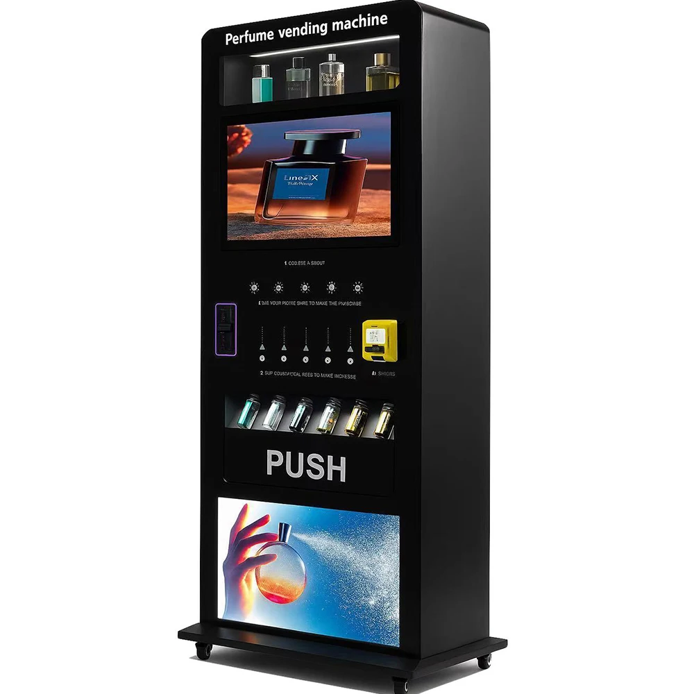 

USA 24 Hours Custom 10 Bottles Cashless Perfume Cologne Vending Machine Spray and Buy Fragrance Manufacturer