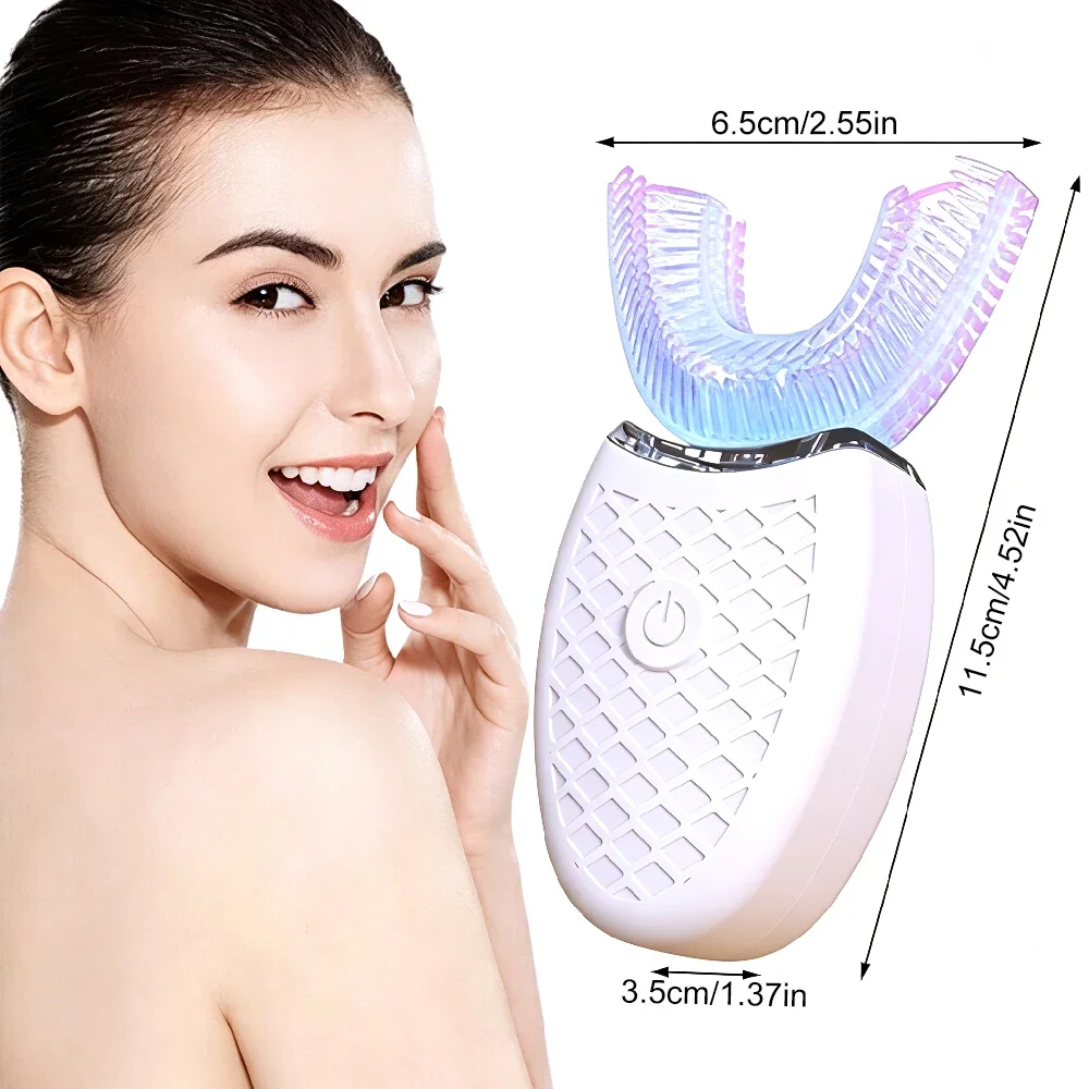Electric Toothbrush for Adult Automatic USB Charge U-Shaped Sonic Wave Toothbrush 360 Degrees Intelligent Rechargeable Toothbrus