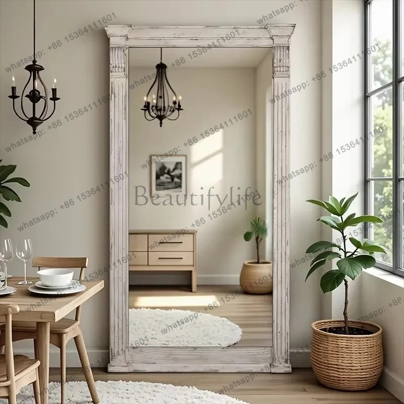 French retro full-length mirror European-style cloakroom full-length mirror old classical home bedroom floor
