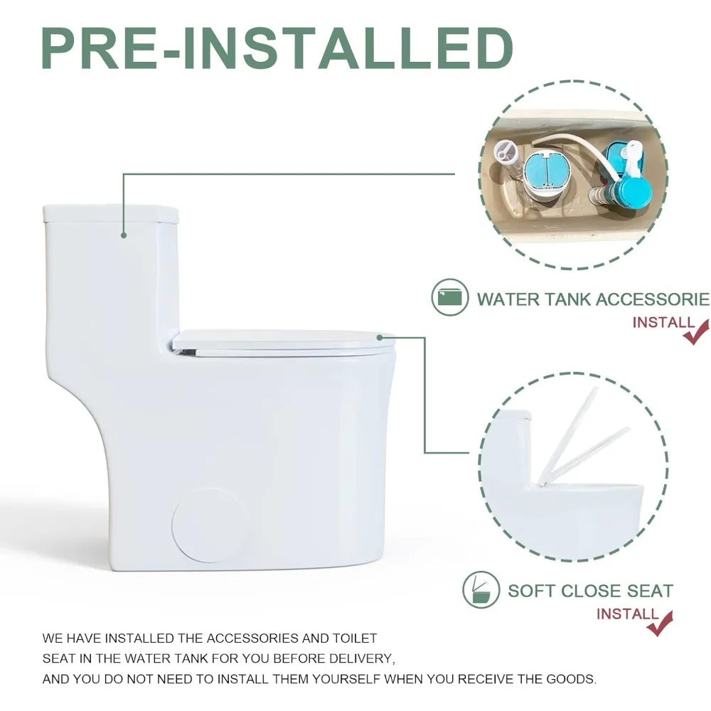 Compact Elongated One Piece Toilet - Space-saving Solution For Small Bathrooms-Small Dual Flush Toilet,16.5