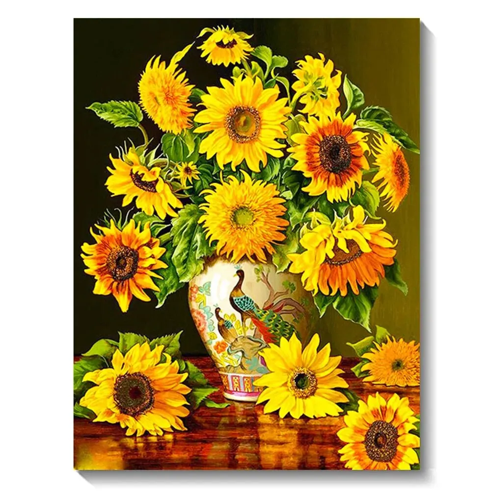 5D Diy Diamond Painting Flower Cross Stitch Kit AB Diamond Round Diamond Rose Sunflower Diamond Embroidery Mosaic Art Home