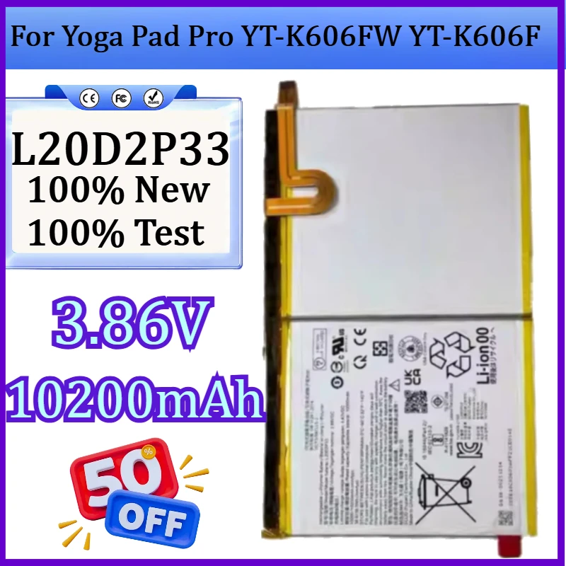 New L20D2P33 10200mAh High Quality Battery for Yoga Pad Pro YT-K606FW YT-K606F Flat Battery