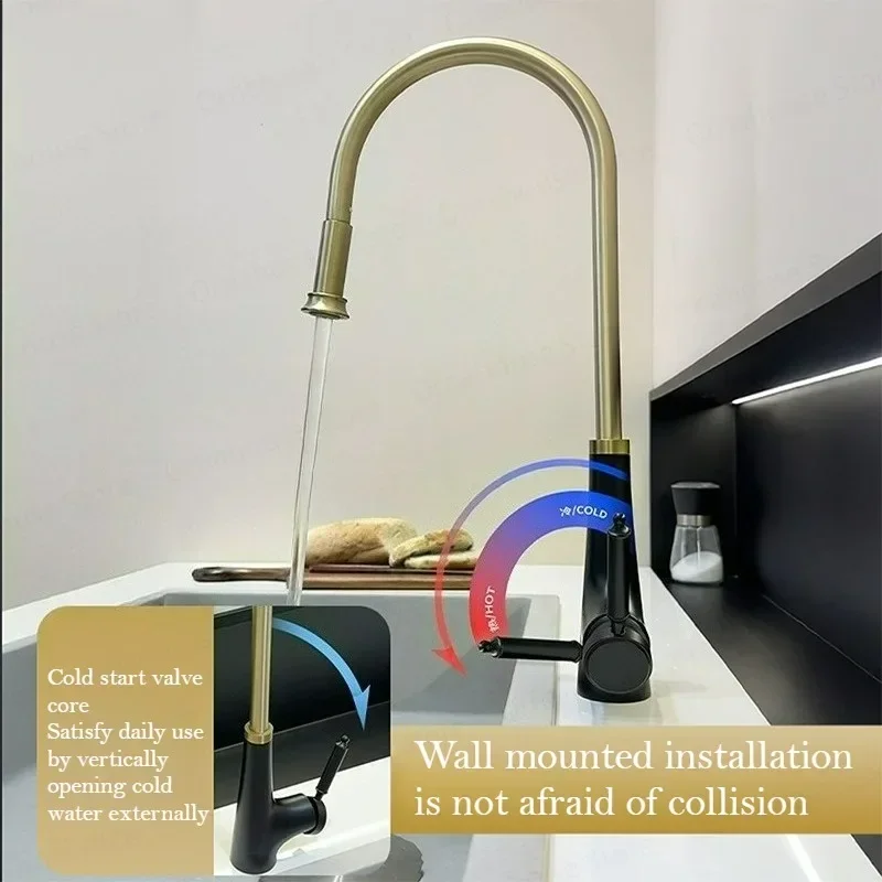 Pink Pull-Out Kitchen Faucet 360° Rotating Steel Sink Mixed Hot And Cold Water Outlet Dopamine Style Sink Faucet