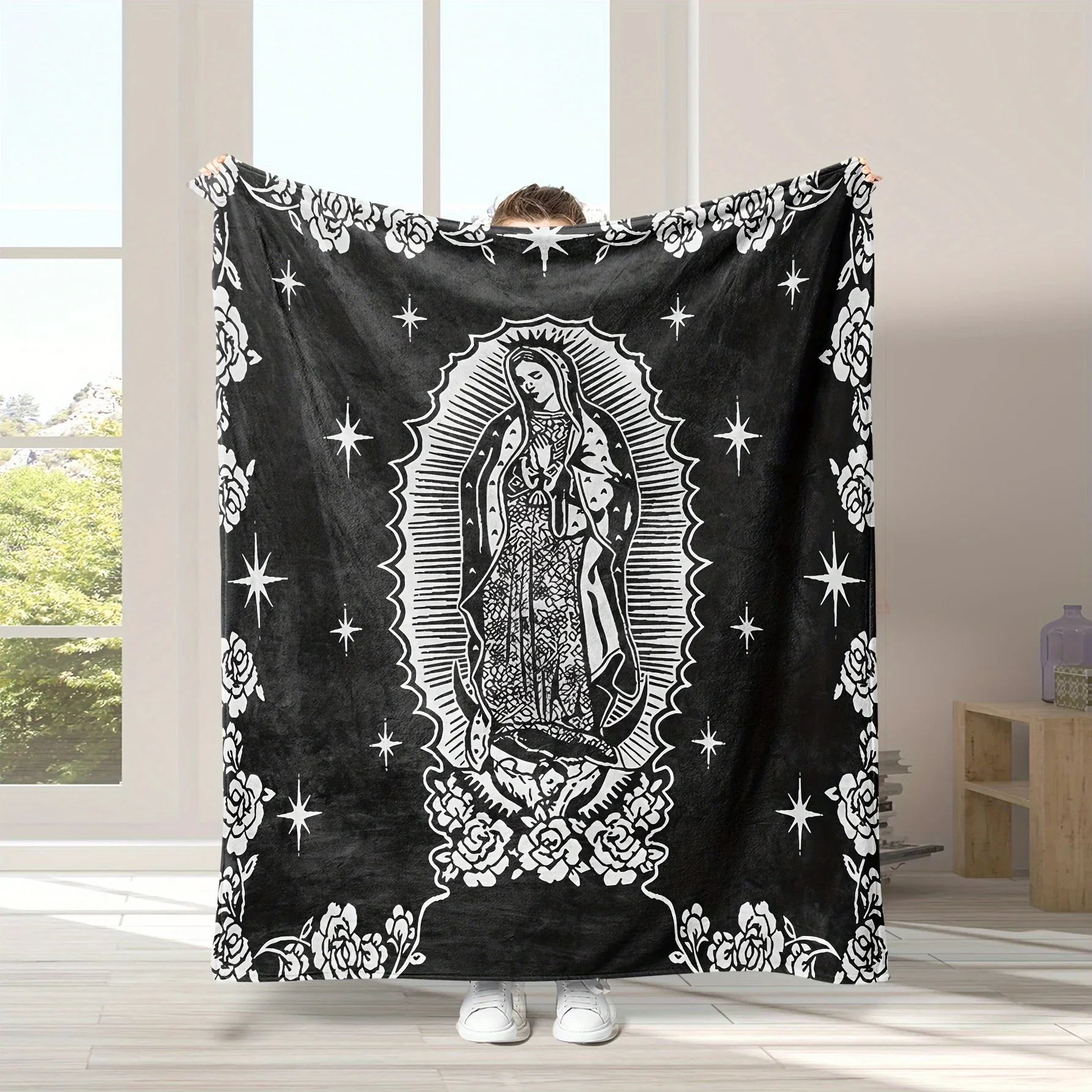 Virgin Mary Prayer Printed Flannel Blanket Faith Belief Throw Blanket, Ultra Soft Warm Micro Fleece Bed Sofa Living Room Blanket