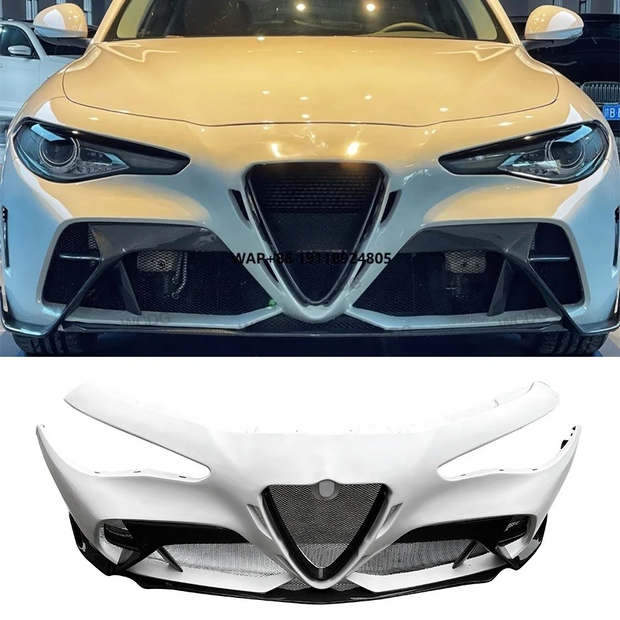 

GTAM Style Half Carbon Fiber Front Bumper for Giulia 2016-2023 New Whole Front Bumper Lip Splitter Car Bodykit