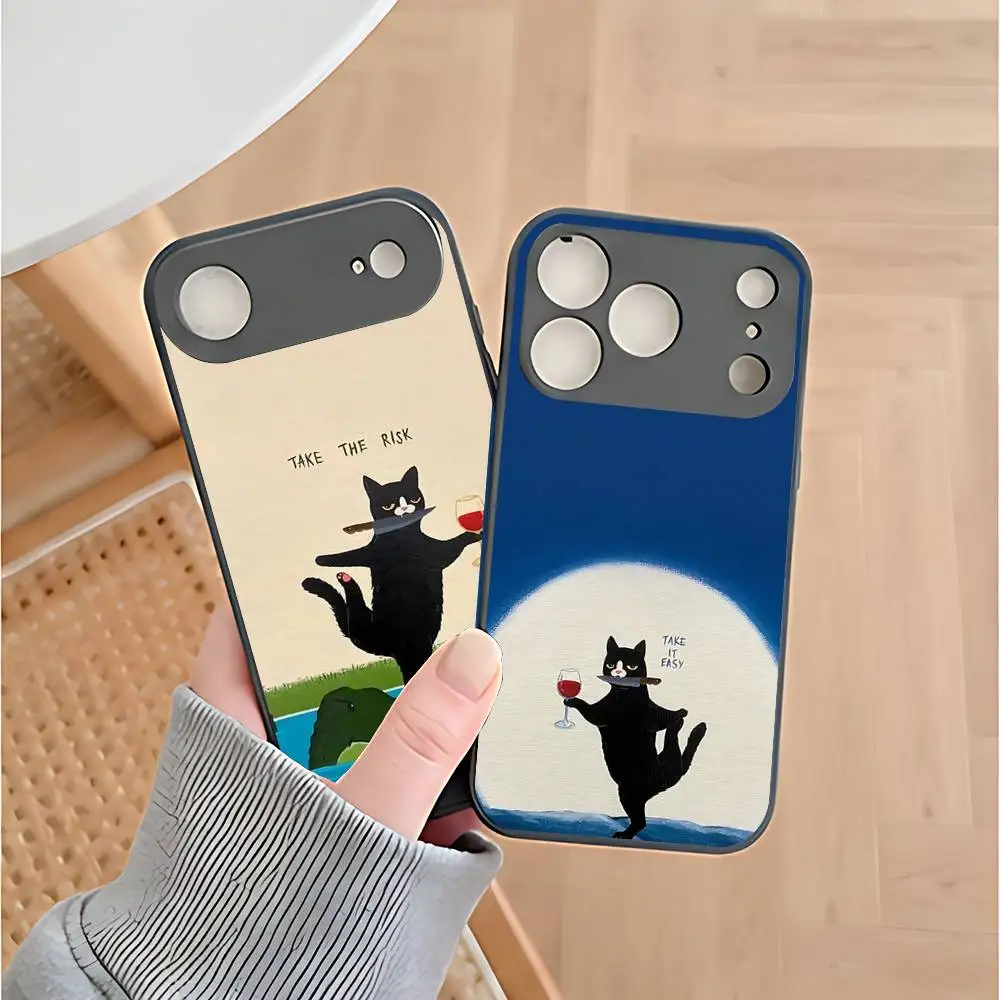 Tanzende Schwarze Katze Silikonhülle für iPhone 17 16 15 11 13 14 Pro Max Plus 12Mini Matte Stoßfeste Handyhülle