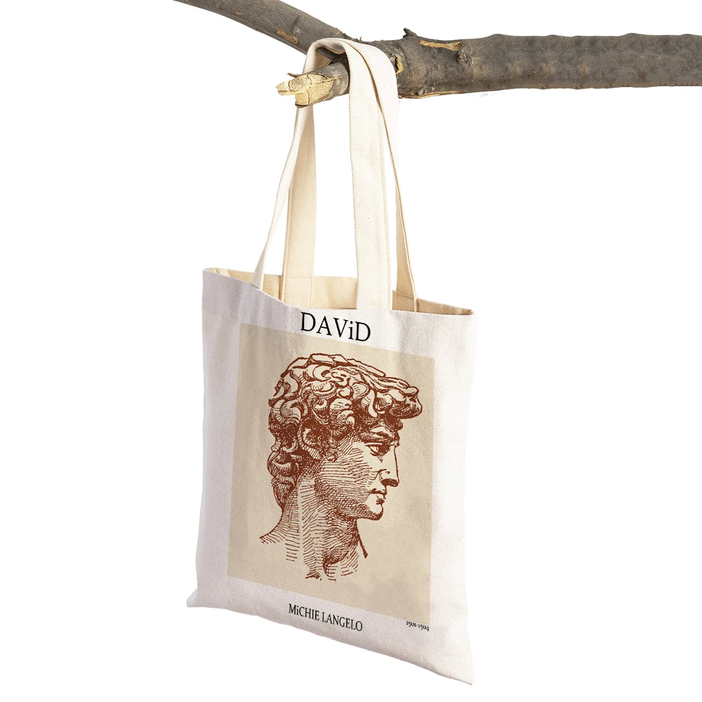 Vintage David Milo Athena Statue Abstract Woman Shopping Bags Folding Canvas Nordic Travel Tote Handbag Supermarket Shopper Bag