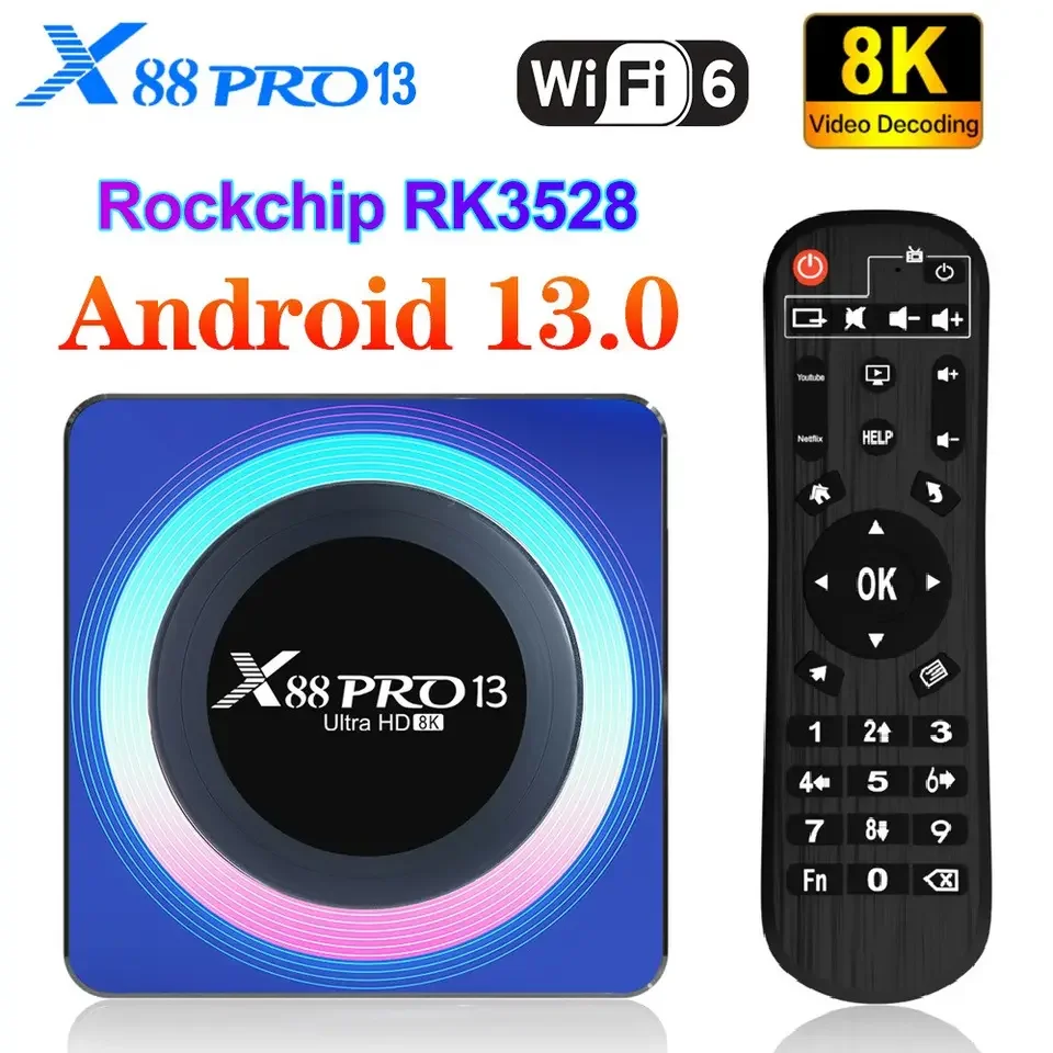 

X88 Pro13 Android 13.0 Smart TV Box RK3528 4GB 64GB Support 8K Video Decoding Wifi6 BT5.0 Media Player Set Top Box