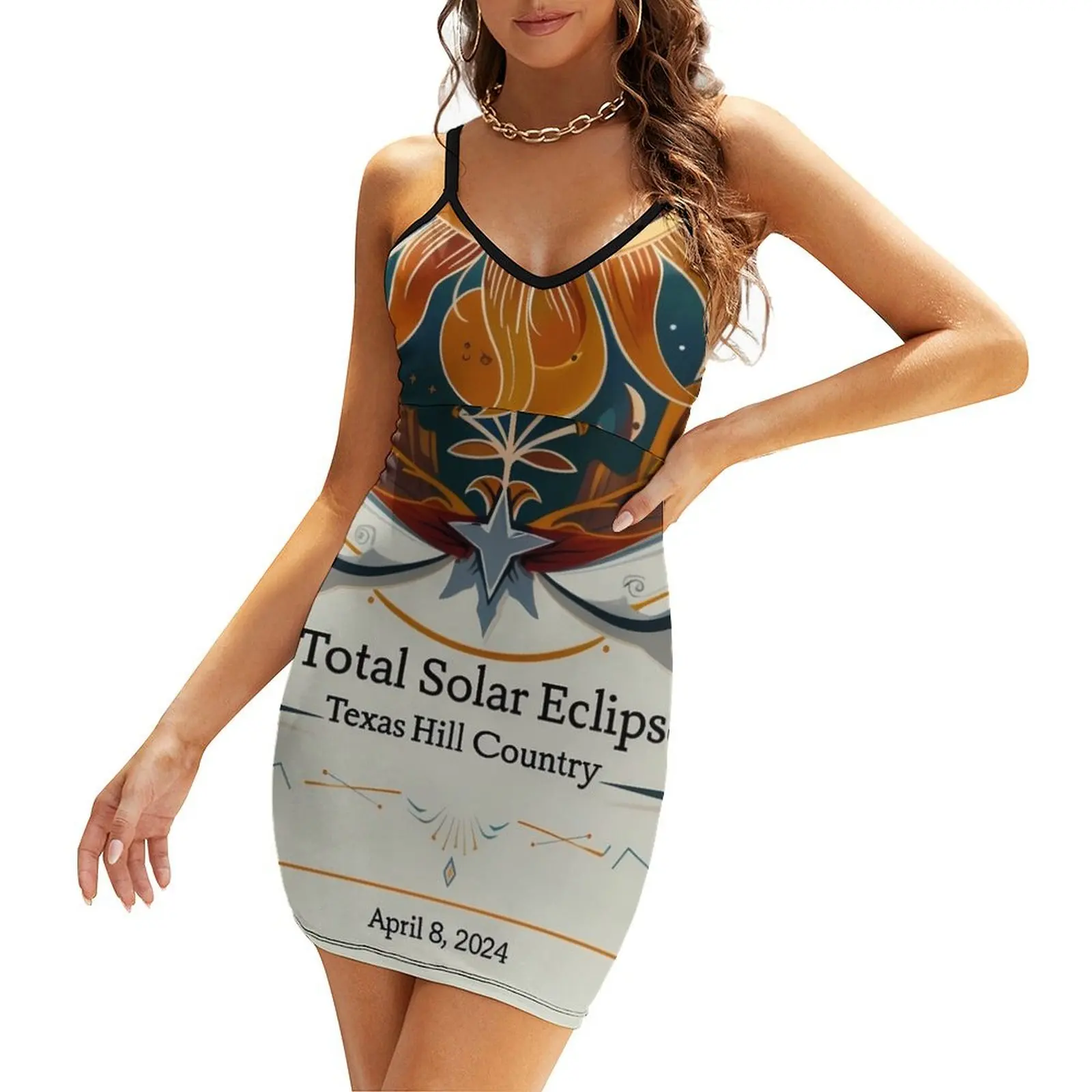 

Eclipse Over Texas Hill Country: April 8, 2024 Solar Eclipse Poster Sling Dress Clothing