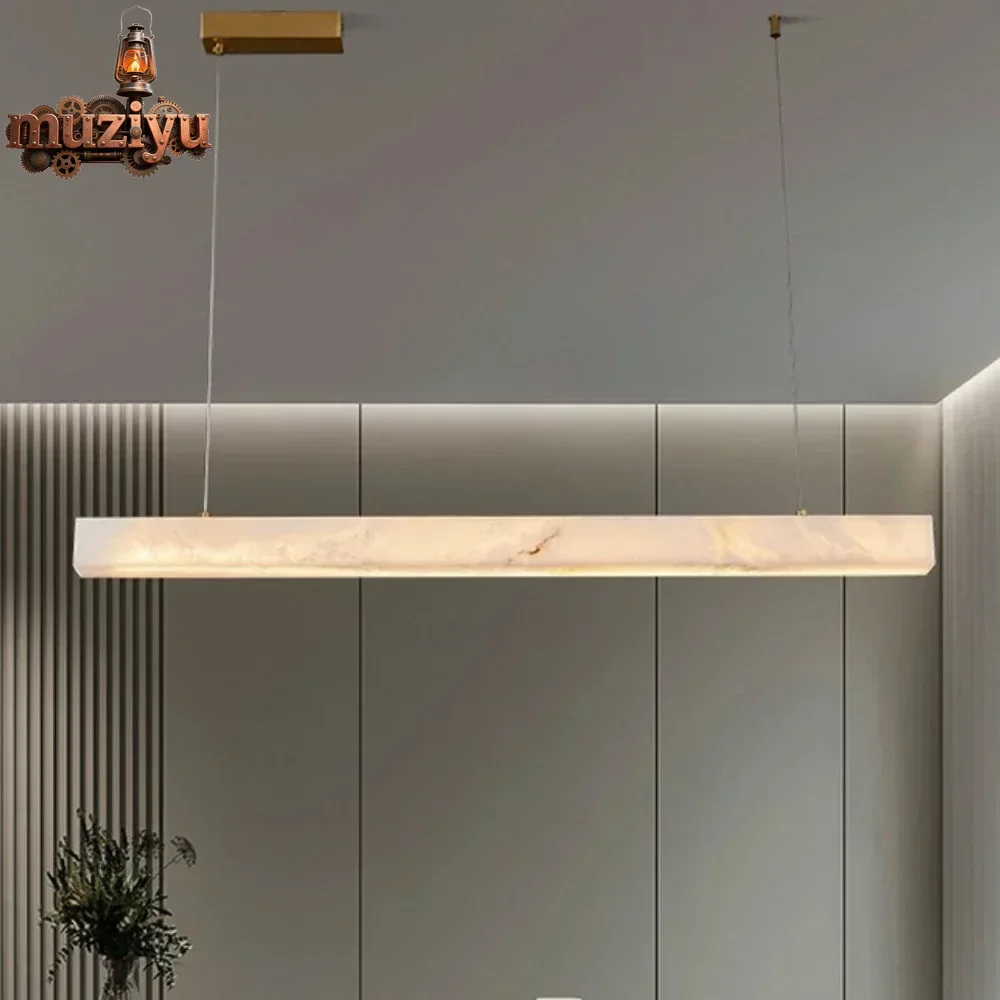 Muziyu-candelabro rectangular largo de mármol Natural Simple, iluminación LED de Alabastro para comedor, sala de estar, Penda de cobre