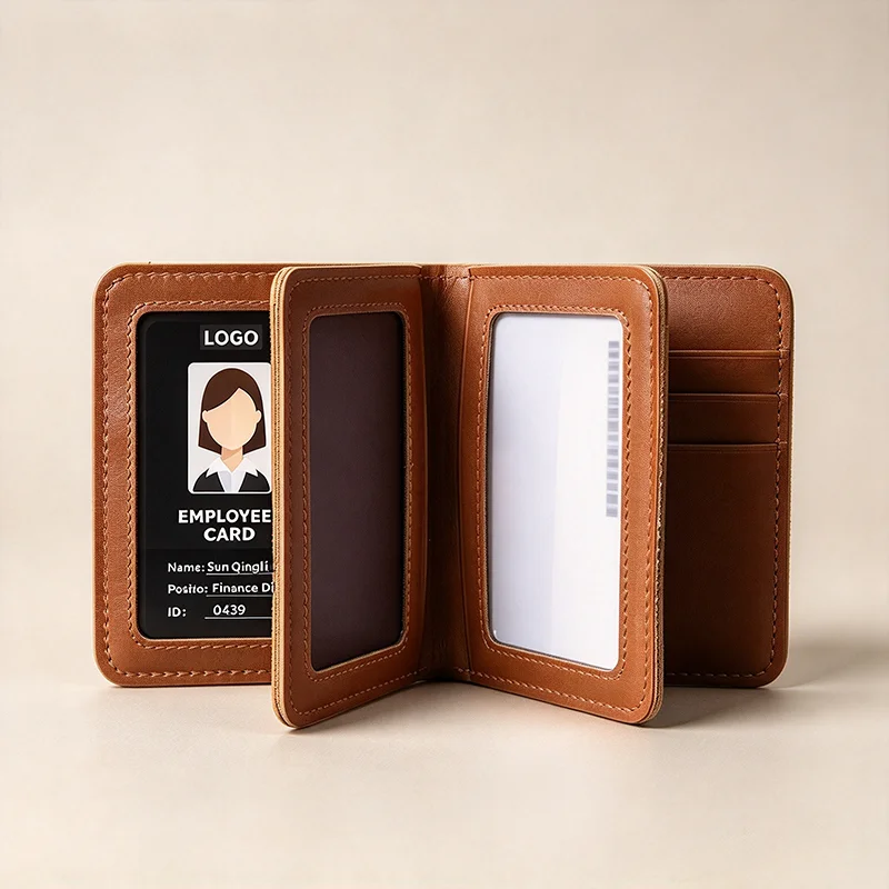 Crazy Horse Leather Mens First Layer Cowhide Credit Card Holder Wallet Short Drivers License 5 Transparent Windows ID Card Cases