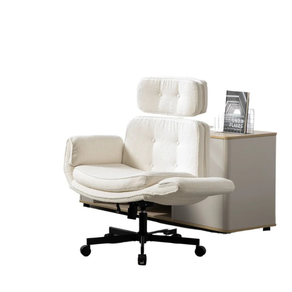 Criss Cross Chair with Adjustable Armrests & Wheels & Headrest, Lounge Vanity Desk Chair with Wide Seat for Cross-Legged Sitting, Swivel Task Office Chairs for Home, Makeup, Gaming, Office, Ivory
