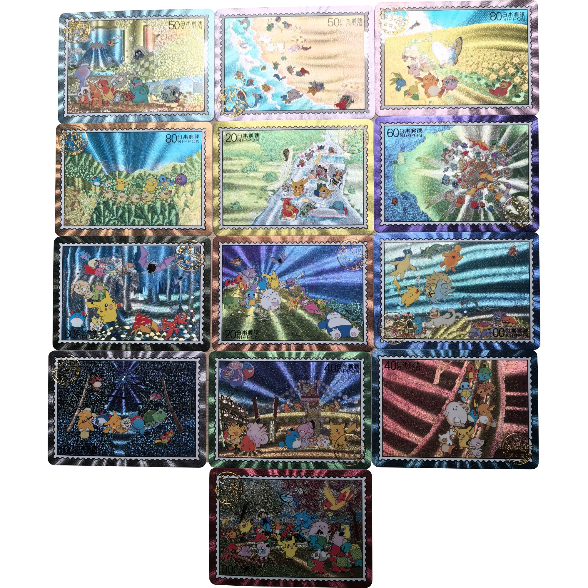 

9Pcs/set Ptcg Stamp Series Charmander Bulbasaur Squirtle Texture Flash Card Classic Anime Game Collection Cards Gift Toy