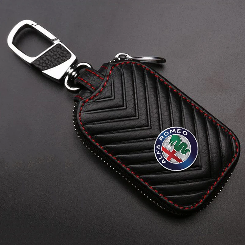 Business Leather Key Bag Zipper Car Key Case for Alfa Romeo Logo Giulia Giulietta Spider GT Stelvio 147 156 155 159 166 Keychain