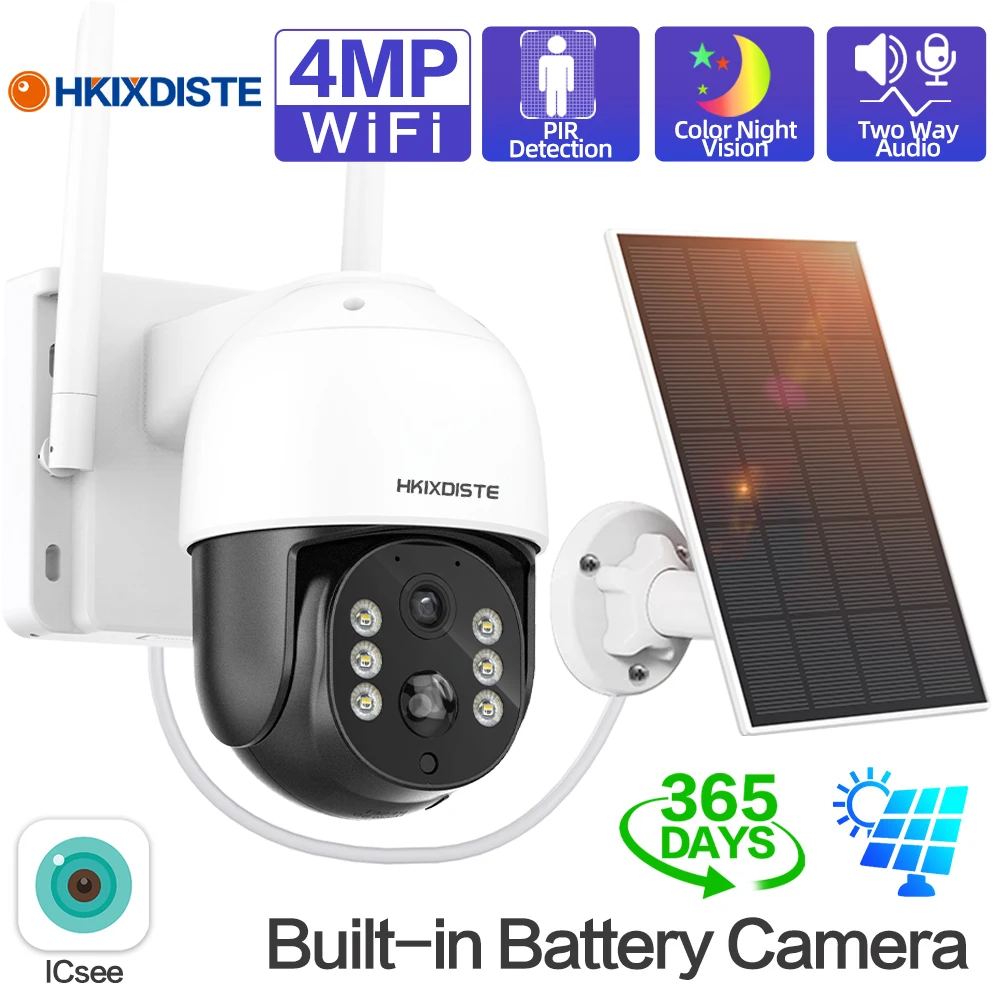 4MP HD Low-Power Smart PTZ WIFI Surveillance IP Camera Color Night Vision Human Detect Waterproof Outdoor Solar Camera ICSee